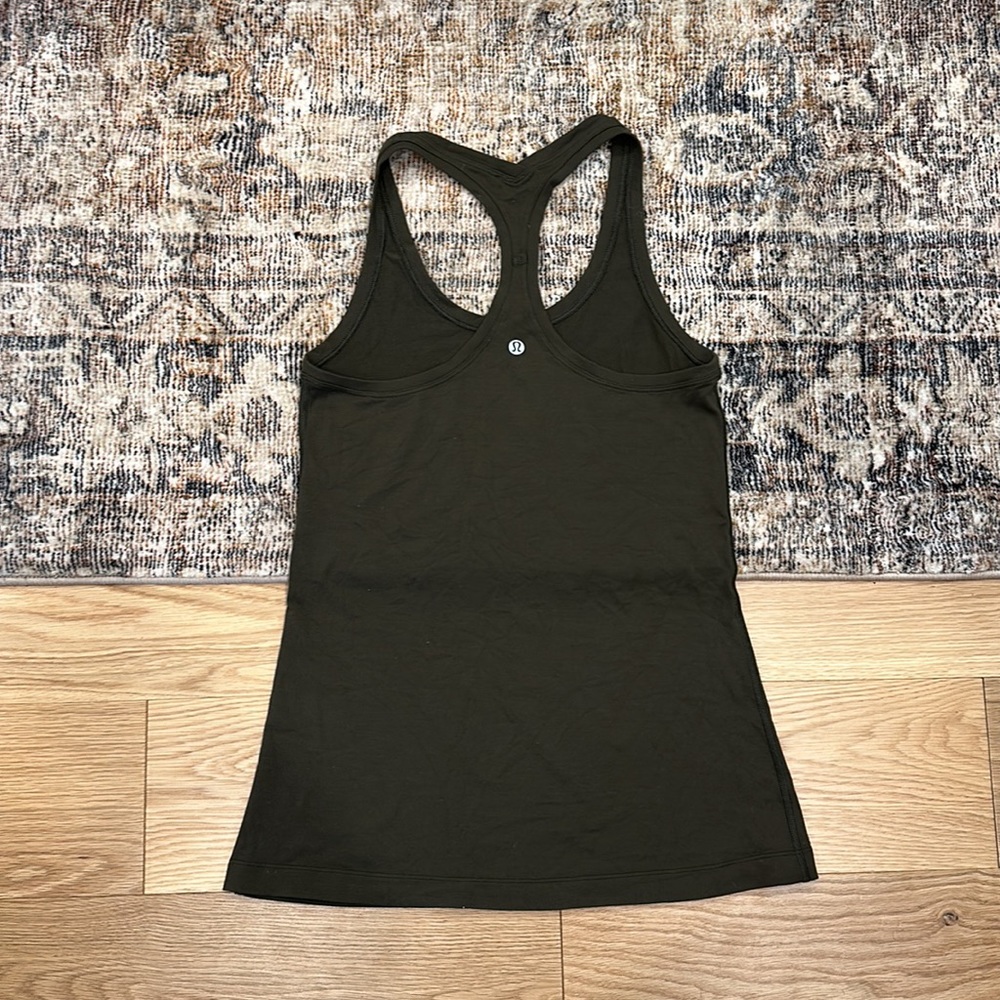 EUC Lululemon Racerback Tank Top Full Race Length, olive green